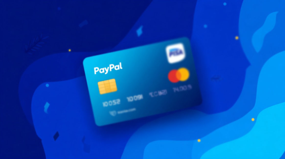 Ilustracija plave PayPal kartice sa Mastercard i Visa logom