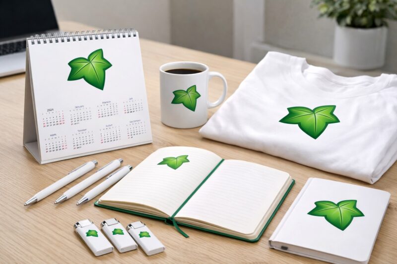 Kalendar, šolja, majica i sveske sa istim brend logotipom